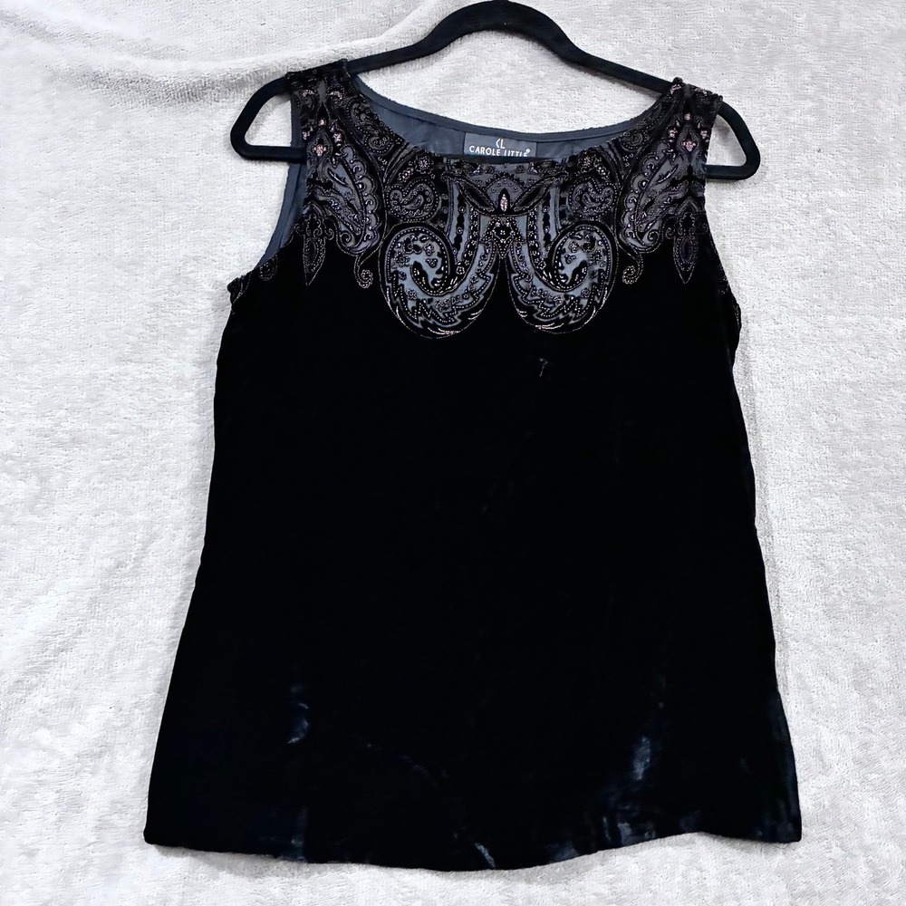 Carole Little Velvet Silk Blend Tank Top Medium 10 Beaded Romance Whimsigoth